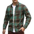 thumbnail image 1 of LZHGirlshop Men's Plaid Long Sleeve Shirts Button Down Shirt Casual Cotton Collared Shirt Jacket with Pockets,Green,M, 1 of 7