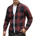 thumbnail image 1 of LZHGirlshop Men's Plaid Long Sleeve Shirts Button Down Shirt Casual Cotton Collared Shirt Jacket with Pockets,Red,L, 1 of 7