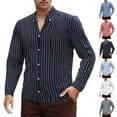 thumbnail image 1 of LZHGirlshop Mens Button Down Shirts Fit Stretch Streak Print Business Casual Long Sleeve Shirt for Men,Navy Blue,XL, 1 of 7