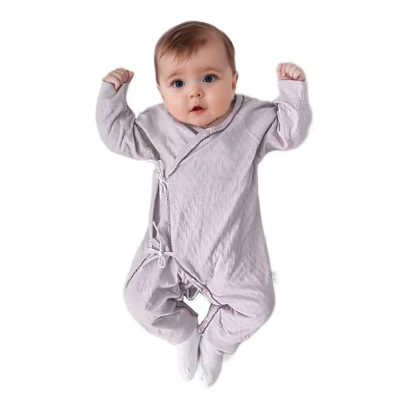 LZHGirlshop Newborn Baby Boy Girl Rompers Bodysuit Casual Solid Color V-neck with Bow Jumpsuit Playsuit One Piece Outfit Clothes,Purple,52