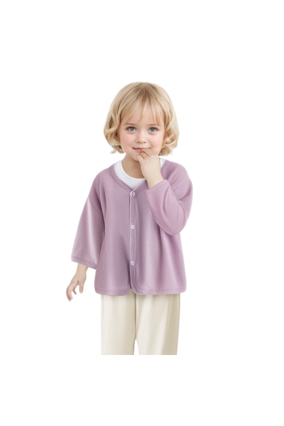 Toddler Baby Girl Thin Cardigan Infant Boy Cotton Button Down Tops Casual Solid Color Long Sleeve V Neck Outwear Clearance,Purple,12M