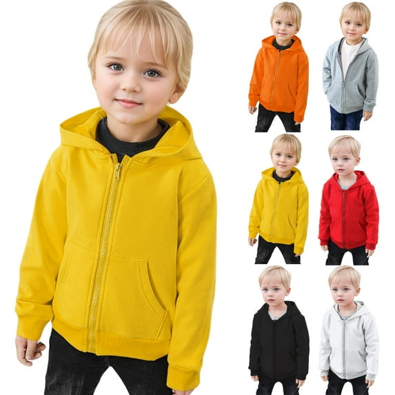 LZHGirlshop Toddler Boys Girls Fleece Hoodies Jacket Solid Color Zip Up with Pocket Hooded Casual Long Sleeve Kids Coat Fall Winter Clothes Outerwear,Black,10