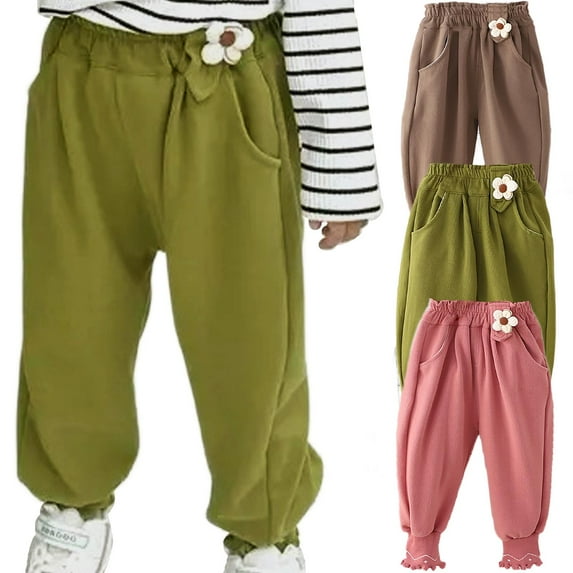 LZHGirlshop Toddler Girls Flare Pants with Ruffle Pull On Lightweight Solid Color Baggy Wide Leg Bell Bottoms Cute Pants,Pink,5T