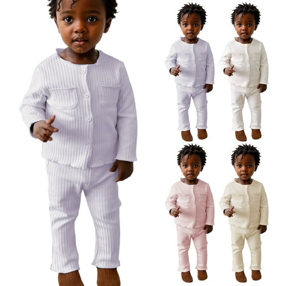 LZHGirlshop Toddler Homewear Outfits Suit Long Sleeve Solid Color Button Wooden Ears Edge Cardigan Tops Loose Elastic Flare Pants,White,6-7T