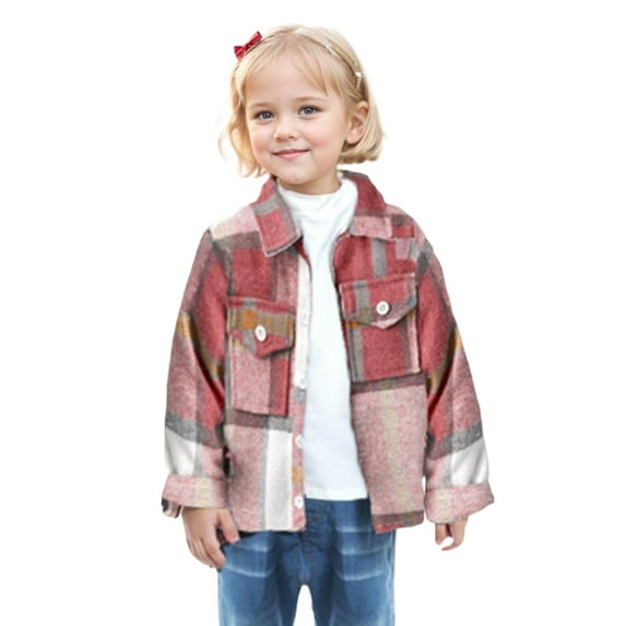 LZHGirlshop Toddler Long Sleeve Plaid Jacket Baby Boys Girls Button Down with Pocket Thick Shirt Fall Winter Coat for Kid,Red,9M