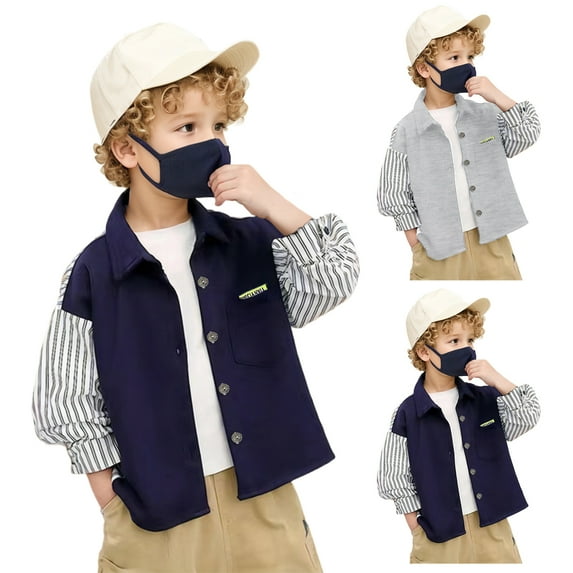 LZHGirlshop Trendy Striped T-Shirts for Baby Boys Long Sleeve Lapel Collar Button with Pocket Tops Autumn Cotton Shirts,Gray,3-4T