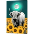 thumbnail image 1 of LZIMU Highland Cow Canvas Wall Art Sunflower Cattle And Teal Moon Pictures Farmhouse Animal Landscape Painting Prints for Home Decor Framed (16.00" x 24.00"), 1 of 5