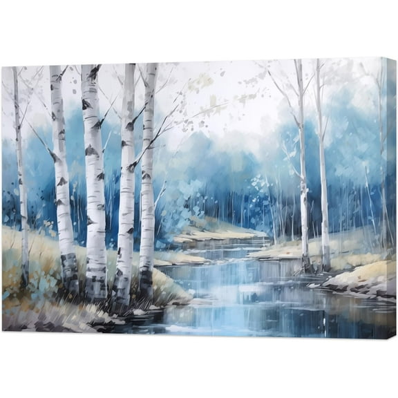 LZIMU White Birch Wall Art Abstract Trees Painting on Canvas Winter Forest Landscape Artwork Print for Bedroom Living Room Office Decor Framed (24.00" x 36.00")