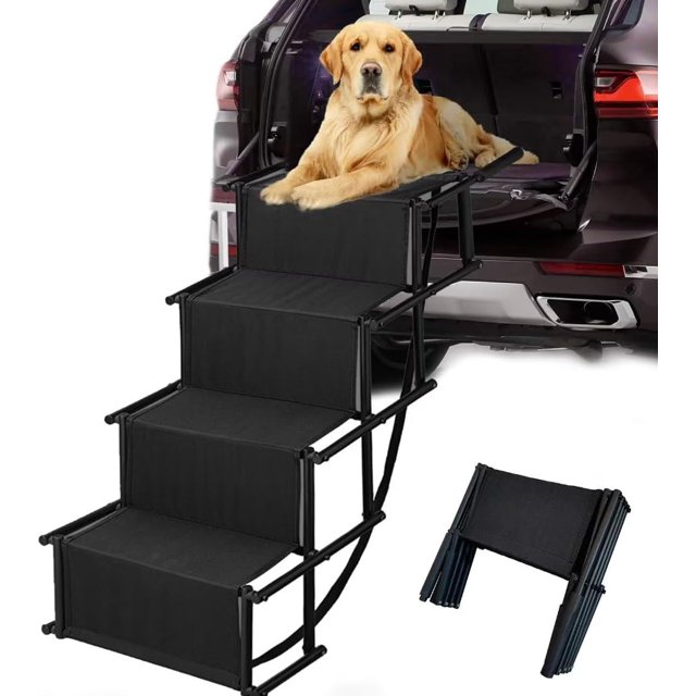 LZJZ Foldable Dog Ramp Car Stairs Aluminum Frame 4 Steps Dogs Portable