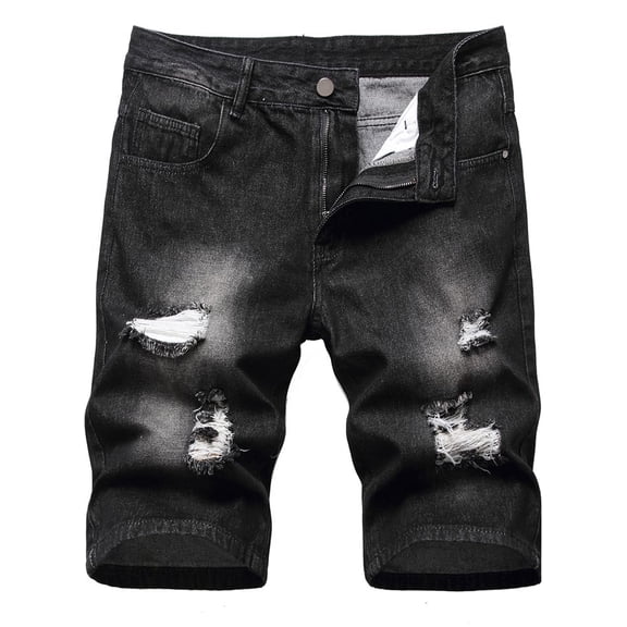 LZLER Black Jean Shorts for Men Ripped Casual Denim Shorts