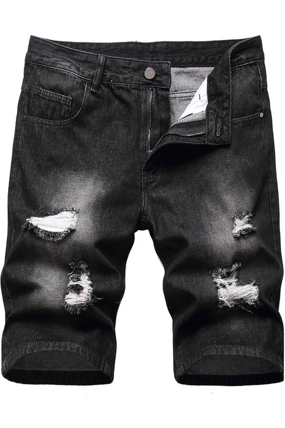 Black Jean Shorts for Men Ripped Casual Denim Shorts