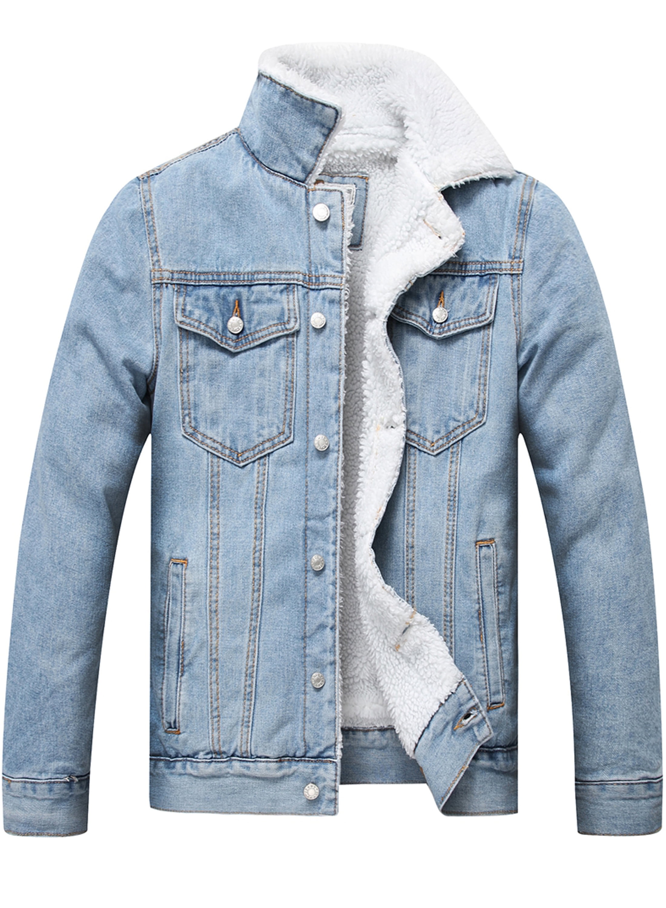 LZLER Blue Jean Jacket Mens Fleece Lined Denim Jacket