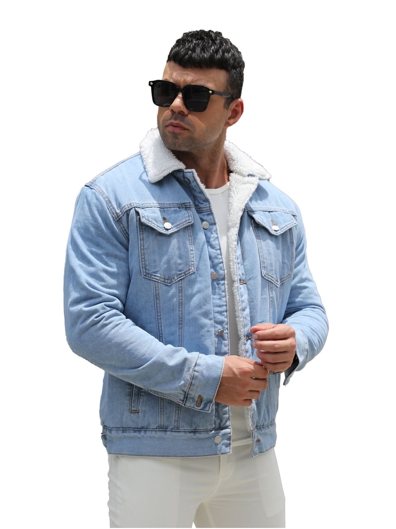 LZLER Blue Jean Jacket Mens Fleece Lined Denim Jacket - Walmart.com