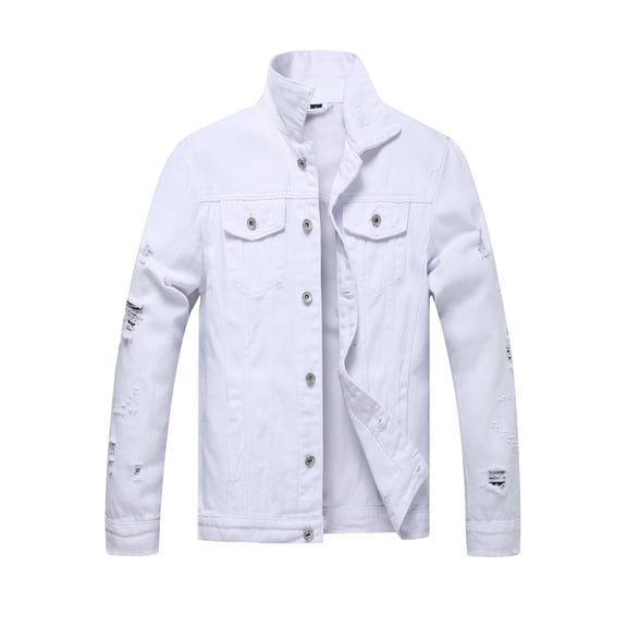 LZLER Casual Jean Jacket for Men Ripped Classic Denim Jacket