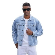 LZLER Casual Jean Jacket for Men Ripped Sports Denim Jacket