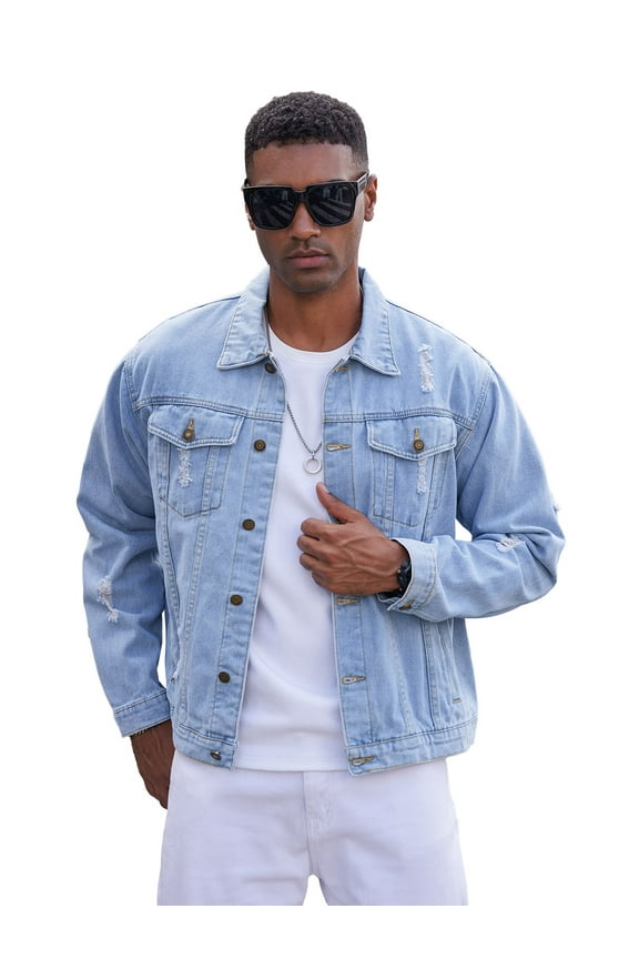 Casual Jean Jacket for Men Ripped Sports Denim Jacket