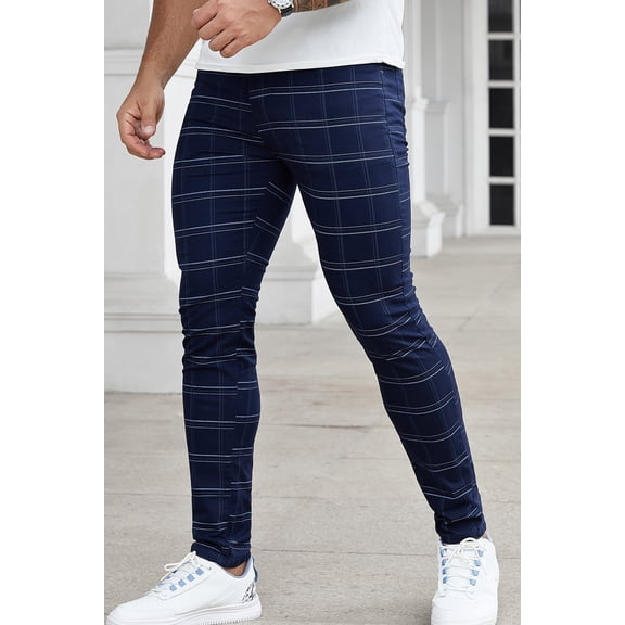 LZLER Casual Plaid Dress Pants for Men Stretch Flat-Front Chino Pants