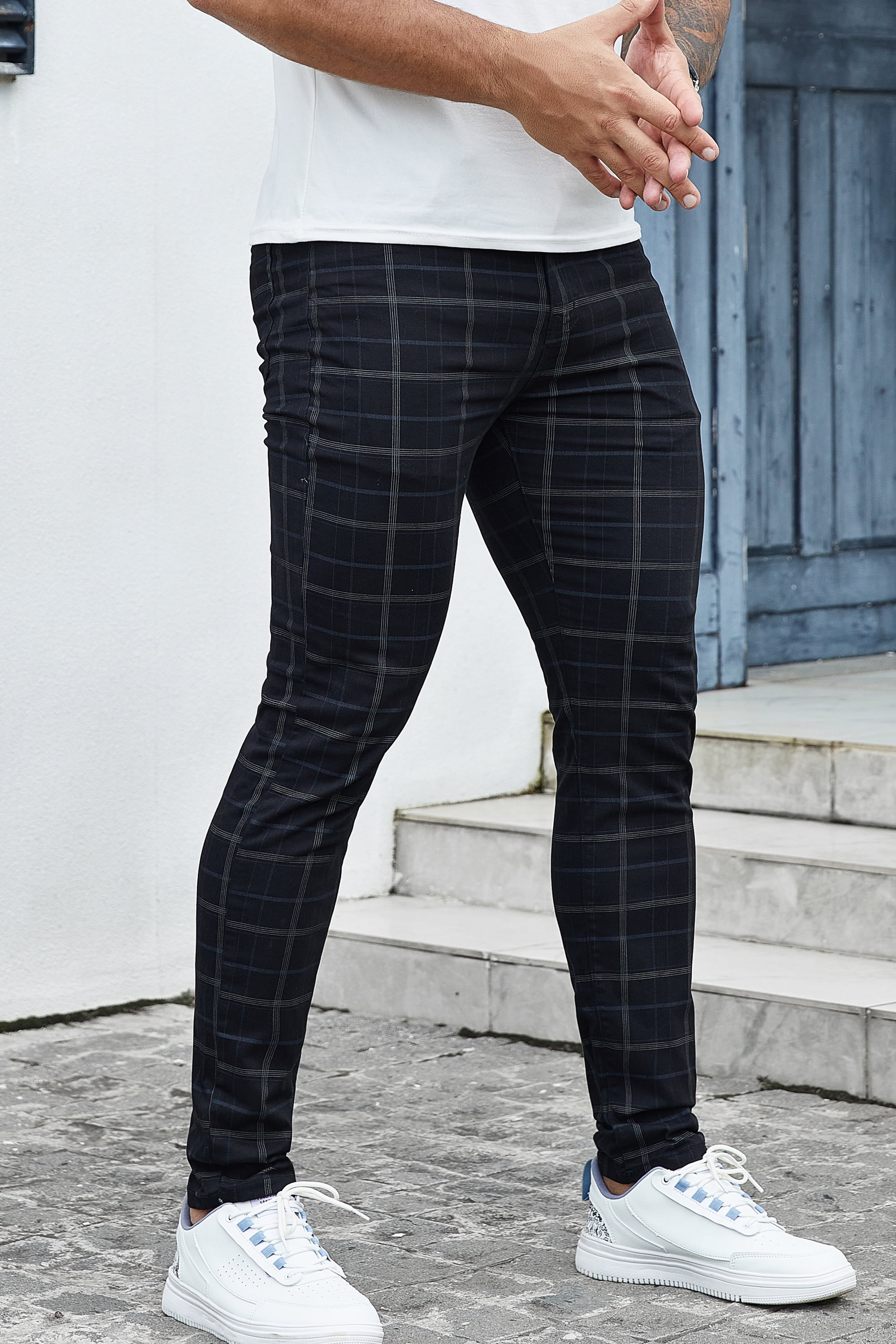 LZLER Casual Plaid Dress Pants for Men Stretch FlatFront Chino Pants