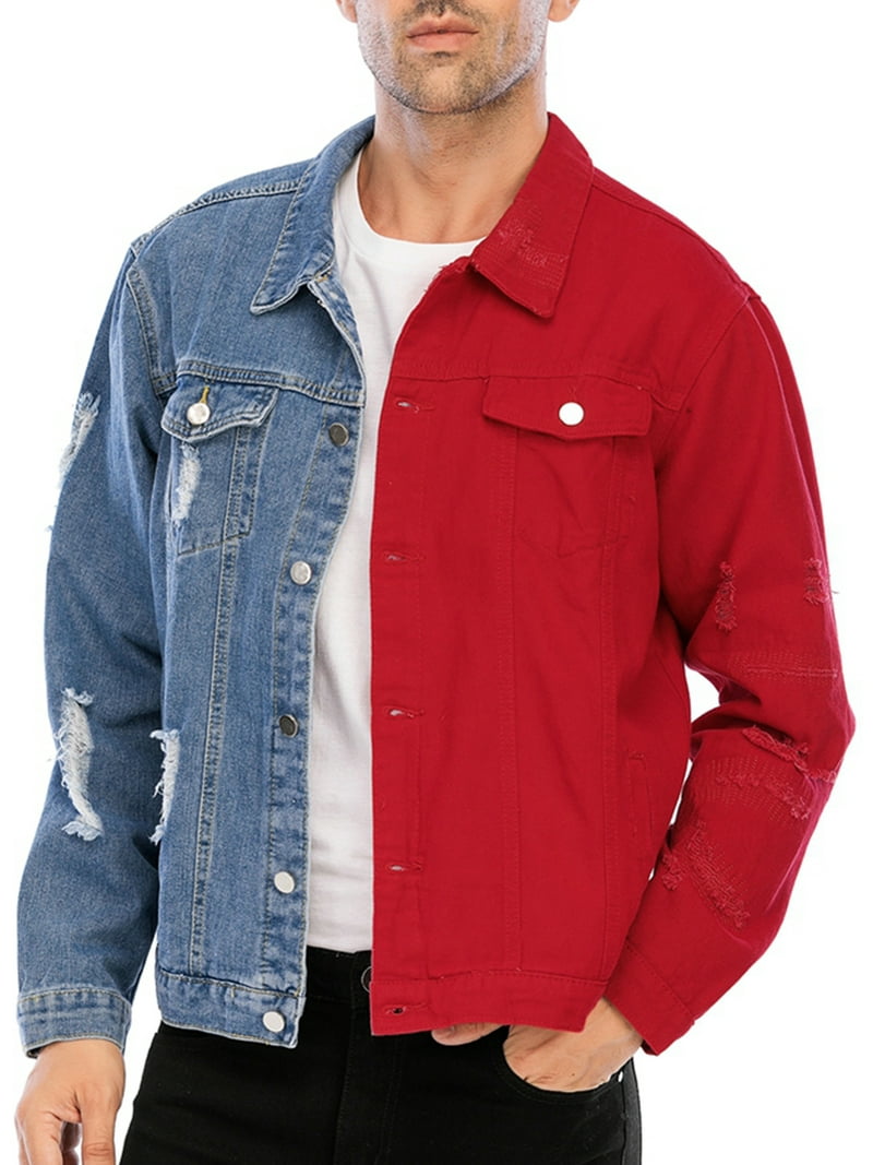 Mens Denim Jeans Jacket Red Colour Red Denim Jacket Men Casual