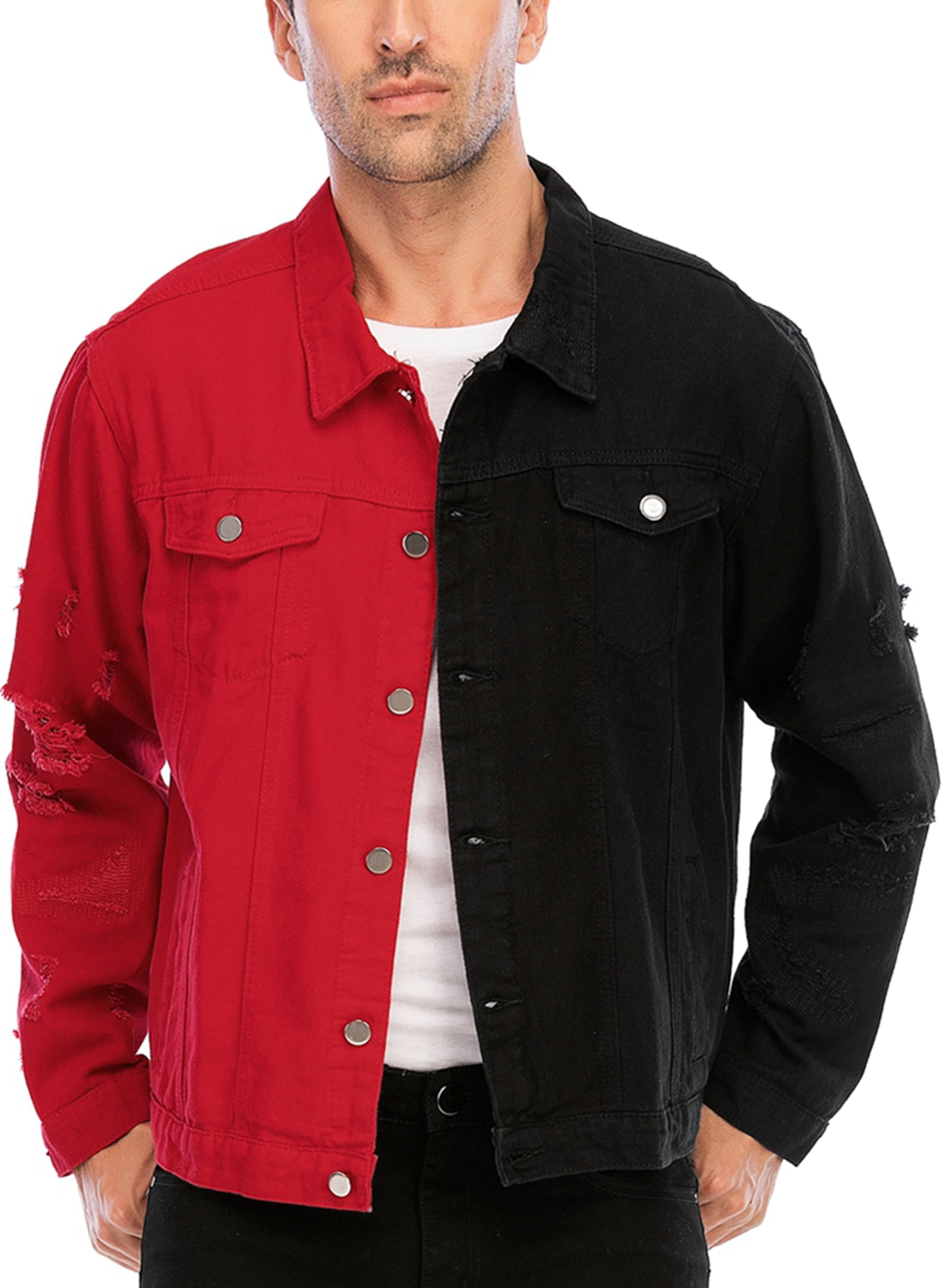 Jean Jacket For Men, Classic Ripped Slim Denim Jacket With Holes | Fruugo FR