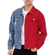 LZLER Jean Jackets for Men Ripped Color Block Denim Jacket