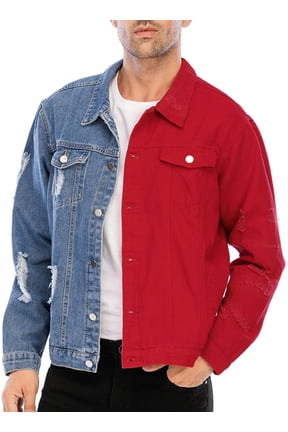 Jean Jackets for Men Ripped Color Block Denim Jacket