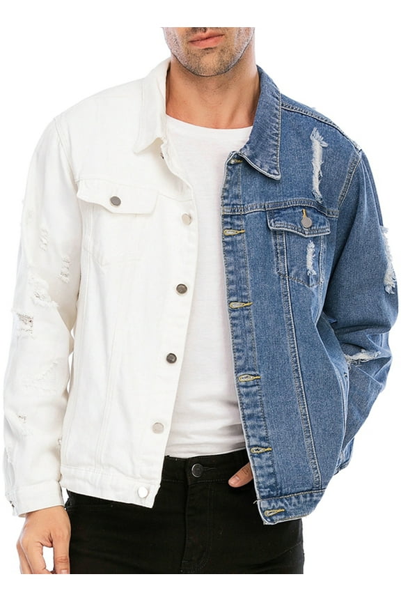 Jean Jackets for Men Ripped Color Block Denim Jacket