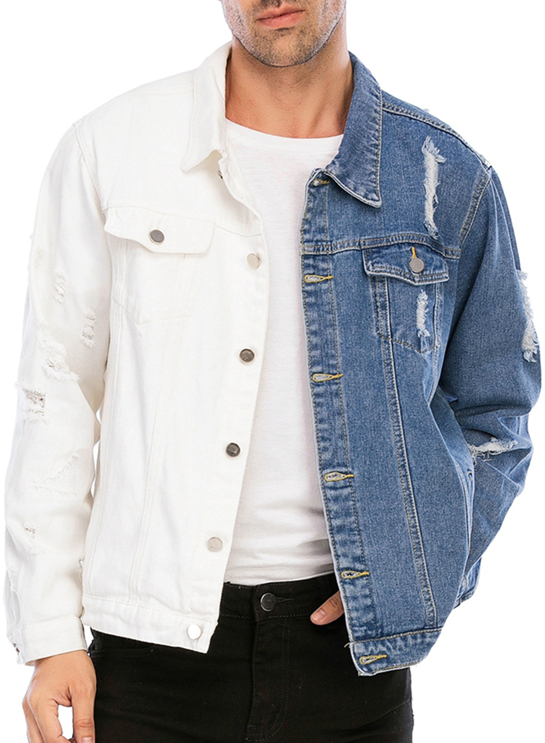 Color block denim jacket mens clearance