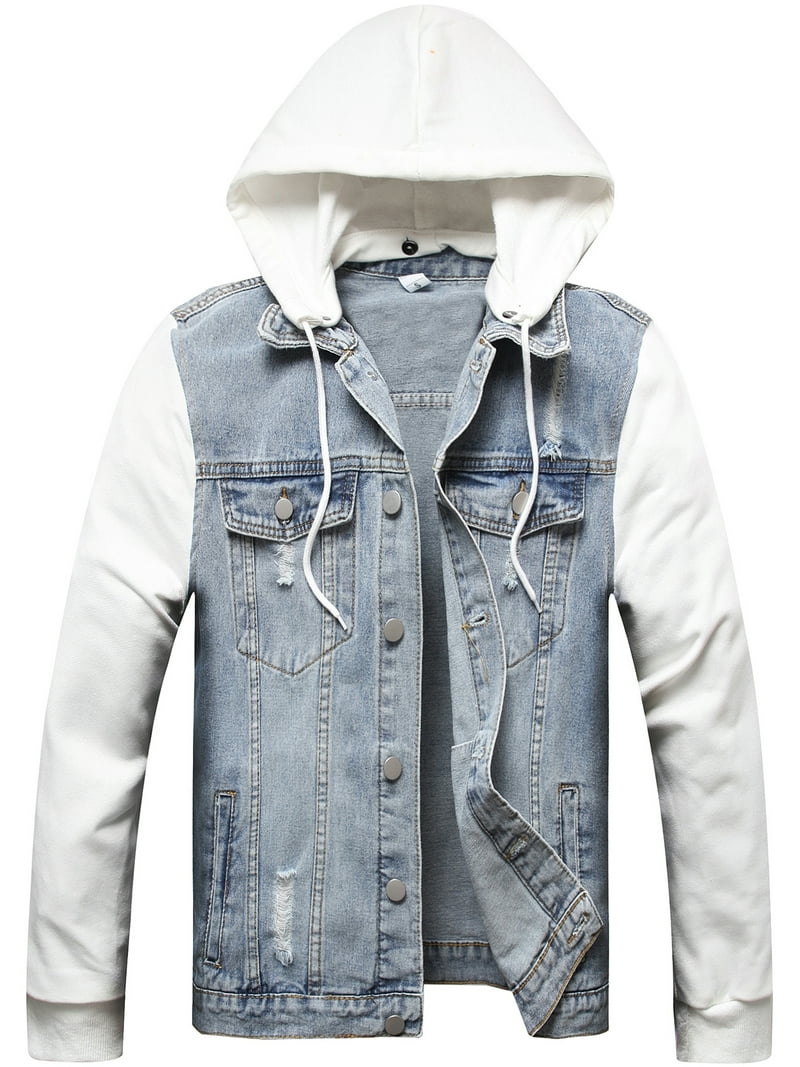LZLER Men Hoodie Jean Jacket Fashion Denim Jacket with