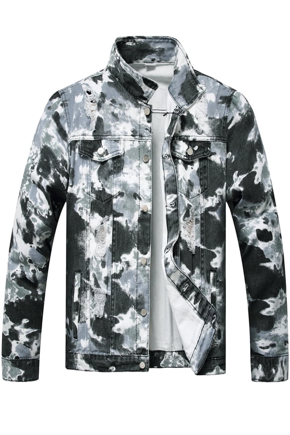 Men Jeans Jacket Fashion Ripped Black Denim Jackets
