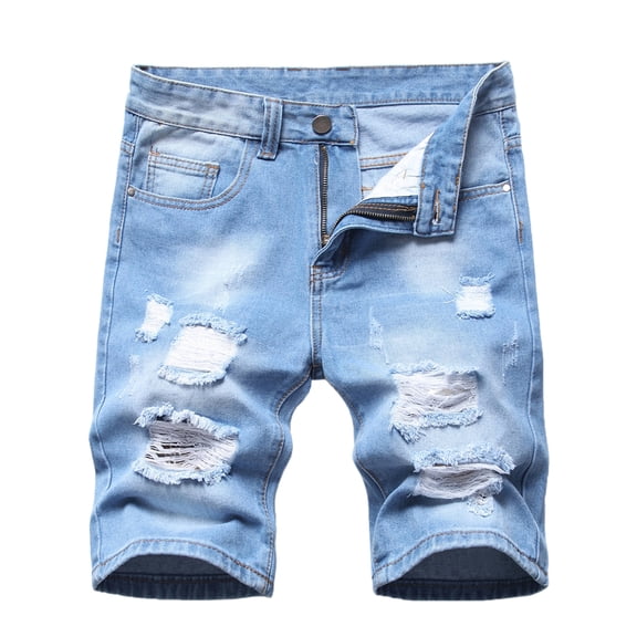 LZLER Men's Casual Ripped Shorts Jeans Knee Length Slim Denim Shorts