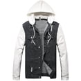 thumbnail image 1 of LZLER Men's Jean Jacket Hoodie Black Distressed Denim Jacket with Hood, 1 of 6