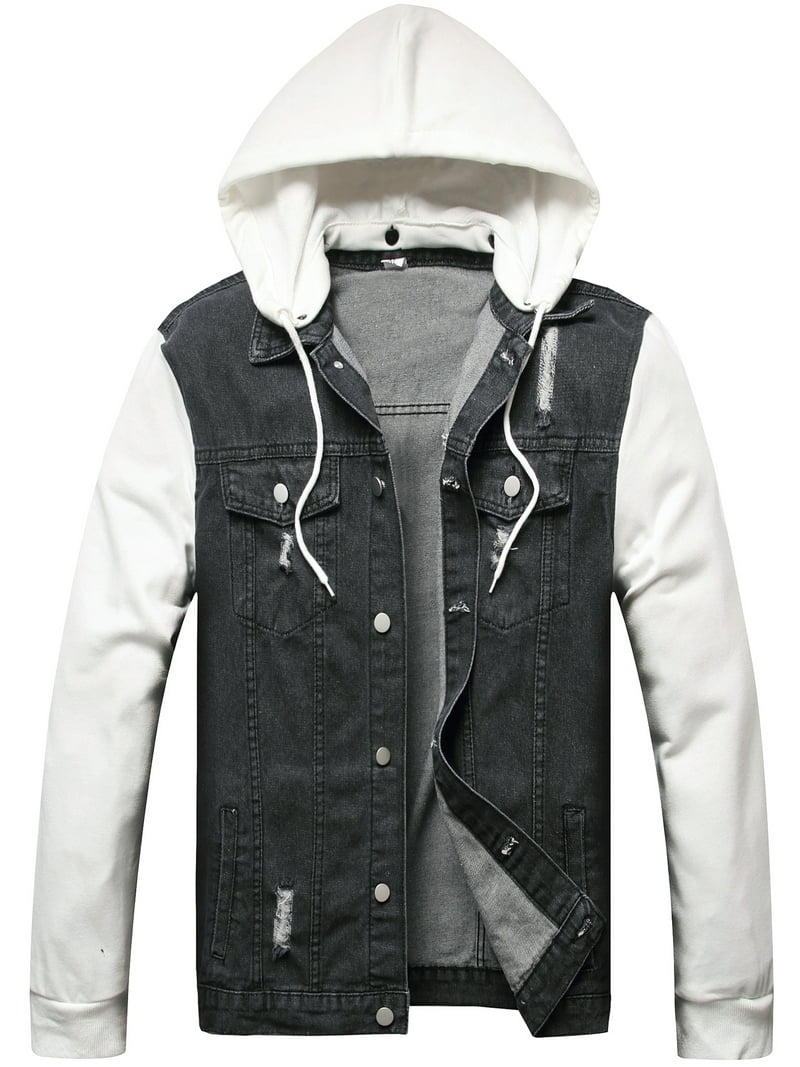 LZLER Men's Black Distressed Denim Jacket, Slim Fit, Casual