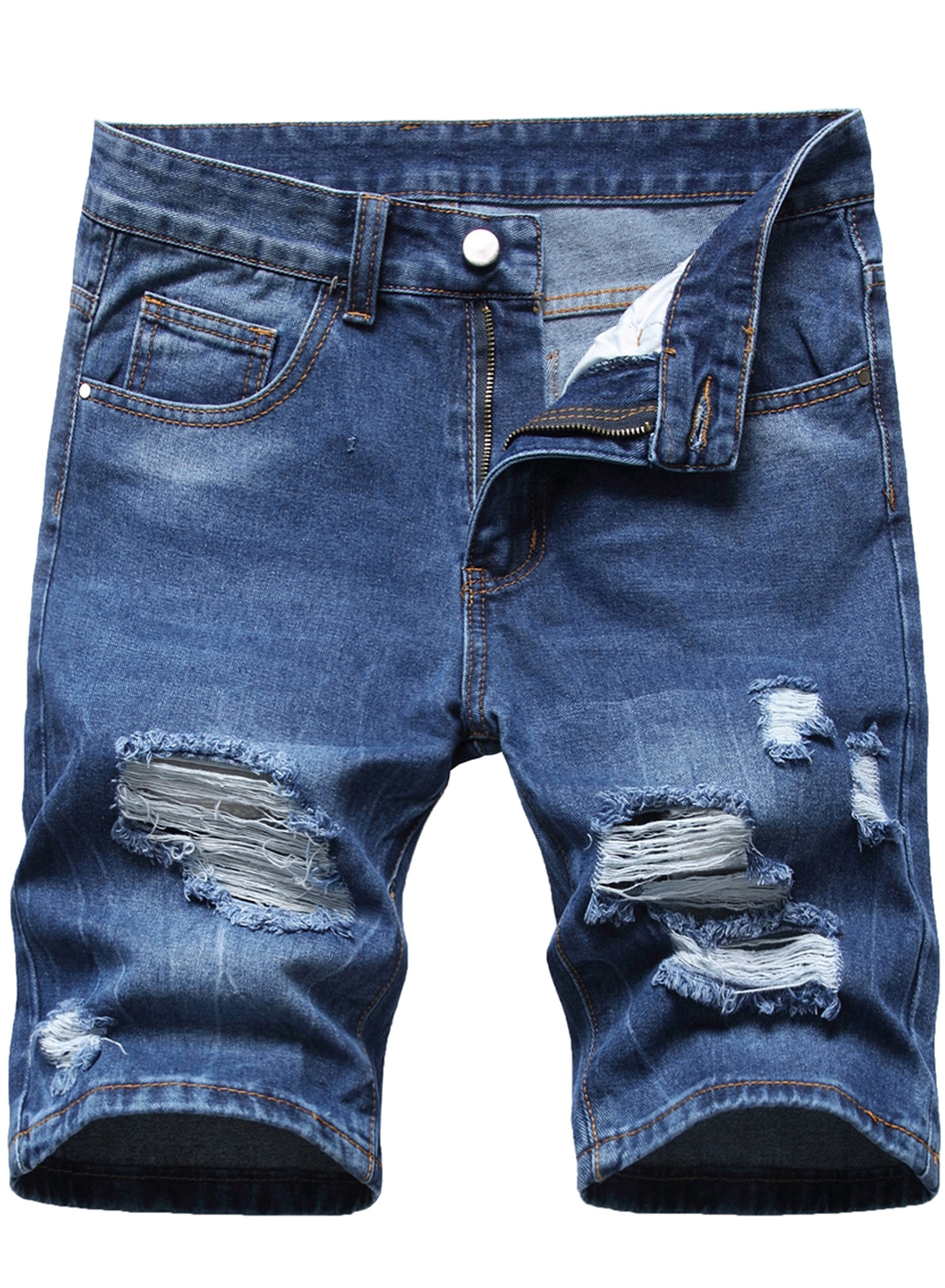 LZLER Mens Casual Jean Shorts Summer Relaxed Denim Shorts with Hole ...