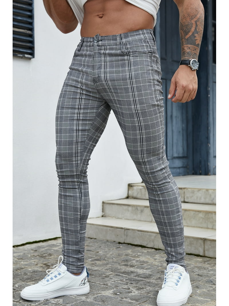 LZLER Mens Dress Pants Slim Fit Plaid Flat-Front Stretch Chino Pant -  Walmart.com
