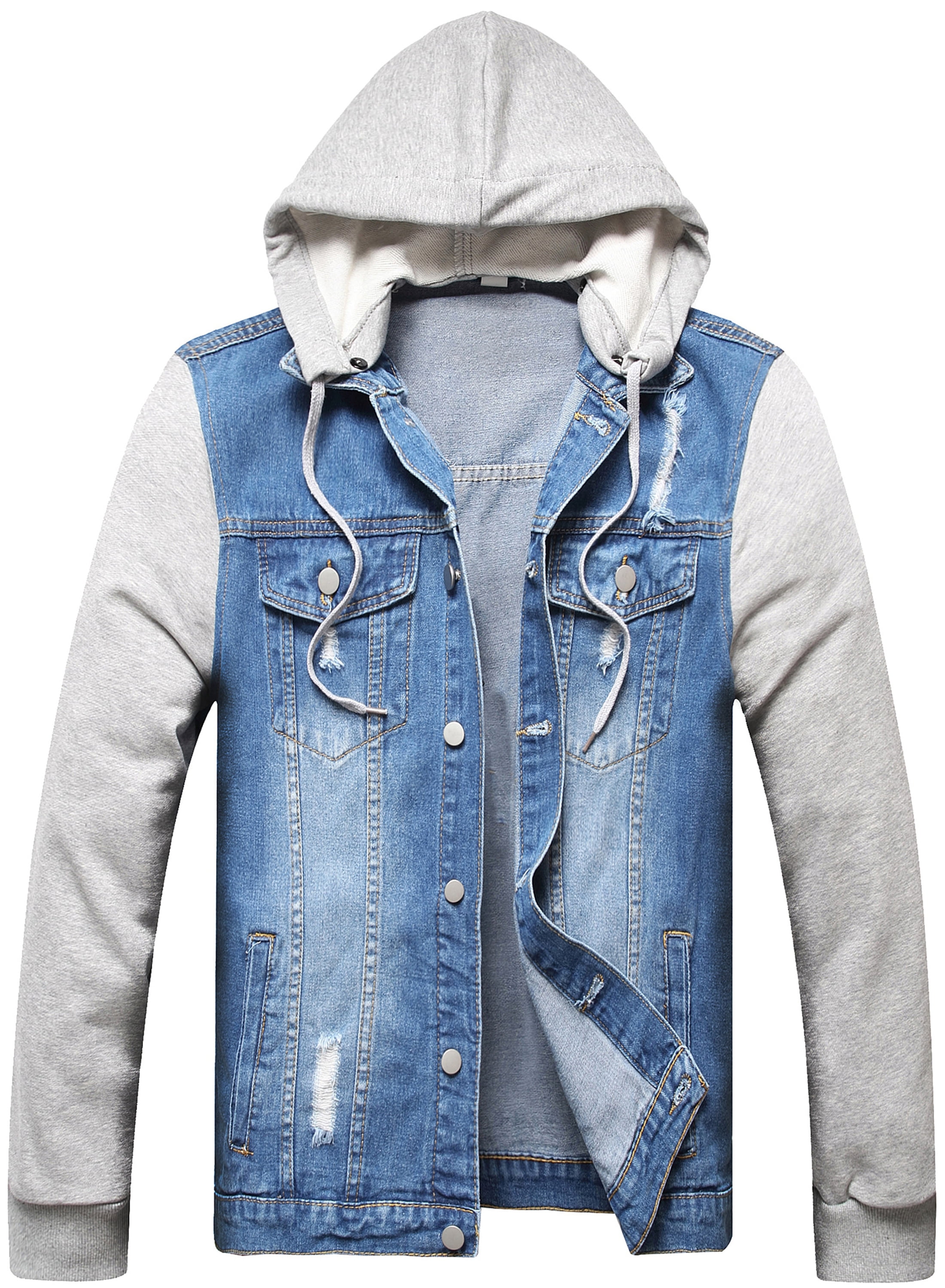 LZLER Men Hoodie Jean Jacket Fashion Denim Jacket with Detachable Hood