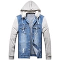 thumbnail image 1 of LZLER Mens Hooded Jean Jacket Classic Distressed Denim Jacket, 1 of 6