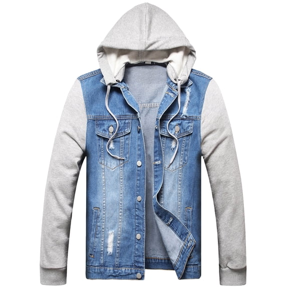 LZLER Mens Hooded Jean Jacket Classic Distressed Denim Jacket