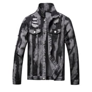 LZLER Mens Jean Jackets Black Ripped Casual Jeans Jacket