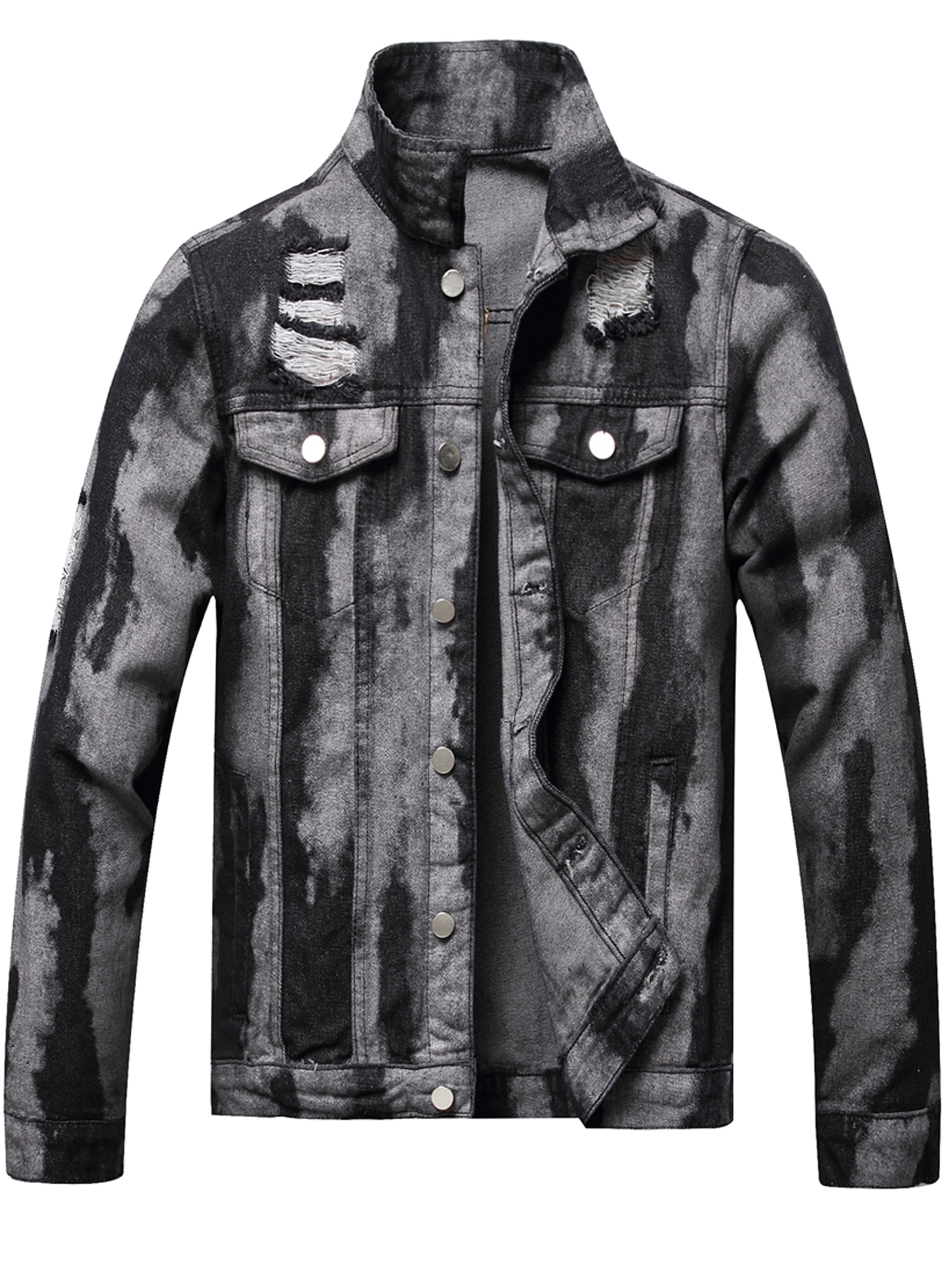 Mens black ripped jean jacket sale