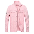 thumbnail image 1 of LZLER Ripped Jean Jacket for Men Pink Fashion Denim Jacket Men, 1 of 6