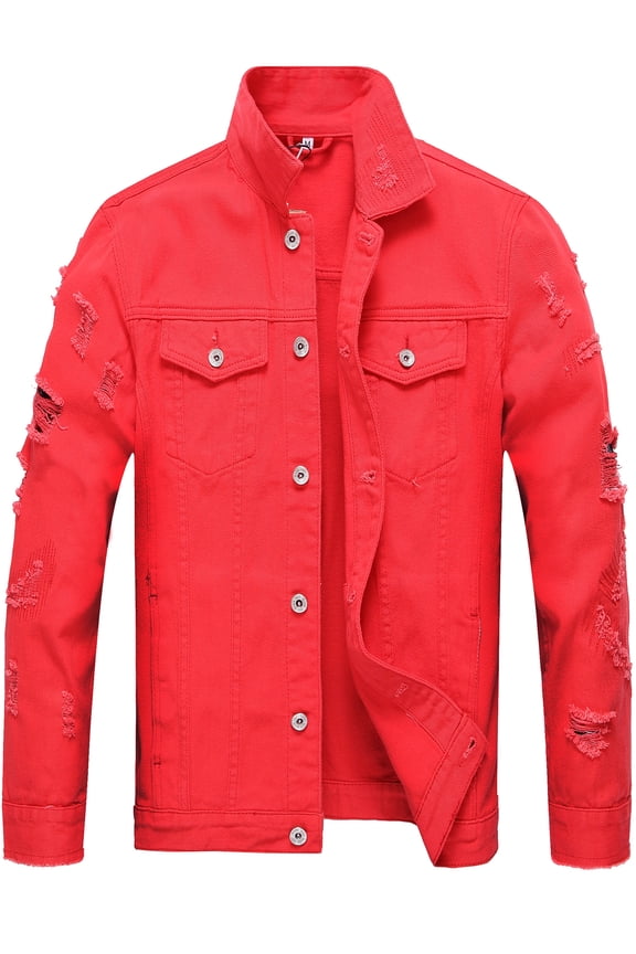 Ripped Jean Jacket for Men Red Fashion Denim Jacket Men