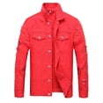 thumbnail image 1 of LZLER Ripped Jean Jacket for Men Red Fashion Denim Jacket Men, 1 of 5