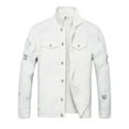 thumbnail image 1 of LZLER Ripped Jean Jacket for Men White Casual Sports Denim Jacket, 1 of 6