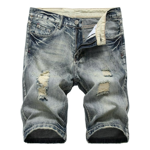 LZLER Ripped Jean Shorts for Men Summer Slim Shorts Jeans
