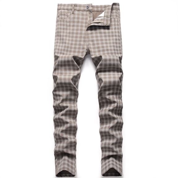 LZLER Slim Fit Plaid Dress Pants for Men Flat-Front Stretch Chino Pant