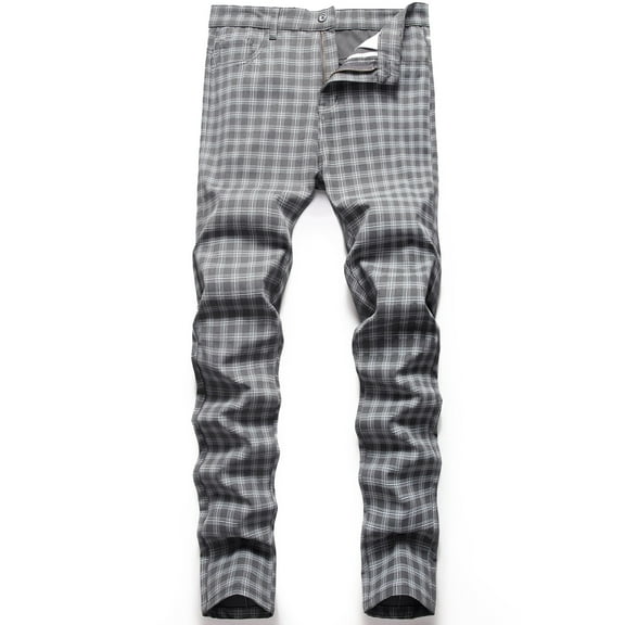 LZLER Slim Fit Plaid Dress Pants for Men Flat-Front Stretch Chino Pant