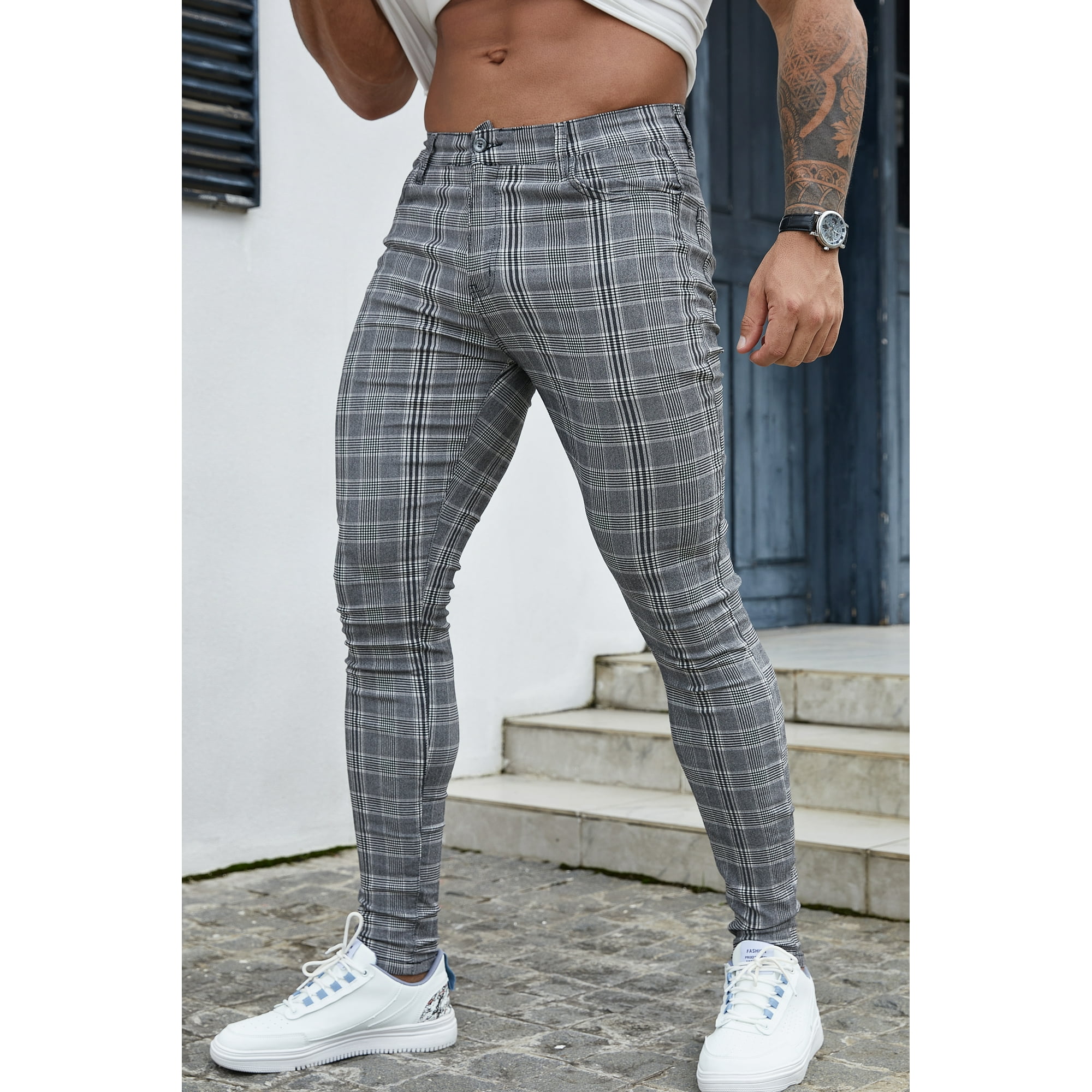 plaid chino pants men