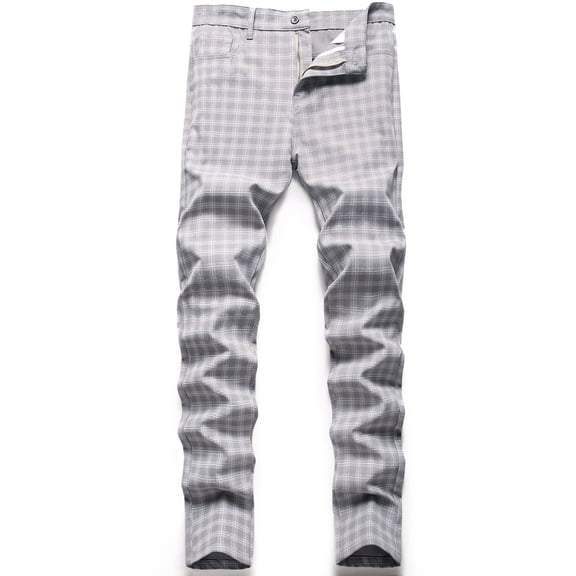 LZLER Slim Fit Plaid Dress Pants for Men Flat-Front Stretch Chino Pant