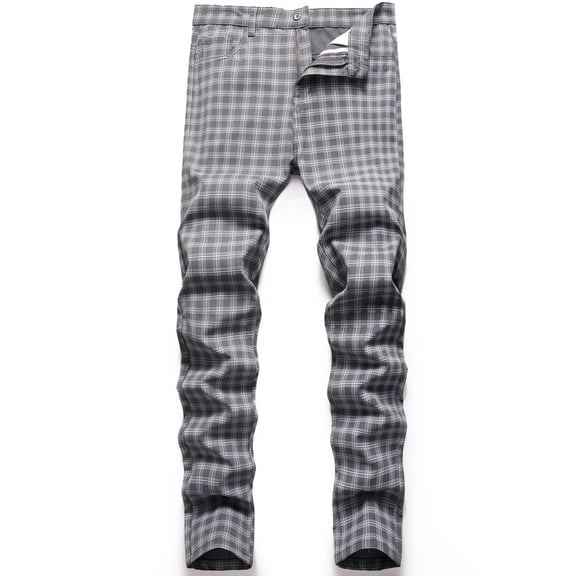 LZLER Slim Fit Plaid Dress Pants for Men Flat-Front Stretch Chino Pant